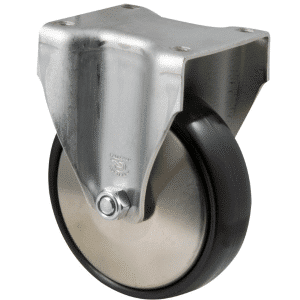 J Series castor, 100mm x 35mm hard black nylon wheel, tread, thread guard, 300 kg load rating, plain bearing.