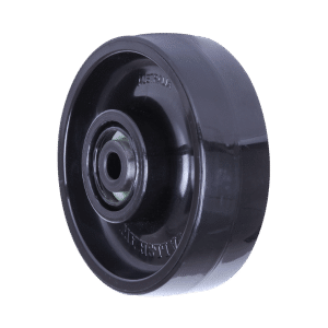 J Series, hard black nylon 100 mm wheel, 35mm tread, 300 kg load rating, roller bearing.