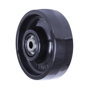 J Series, 100mm x 35mm hard black nylon wheel, roller bearing, stainless steel bush, 300 kg load.