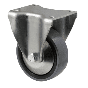 J Series castor, polyurethane (PU) 100mm x 32mm wheel, thread guard, 300 kg load rating, fixed plate zinc fork