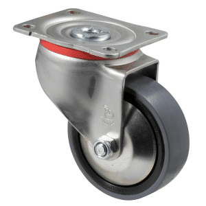 J Series castor, polyurethane (PU) 100mm x 32mm wheel, thread guard, 300 kg load rating, swivel zinc plate