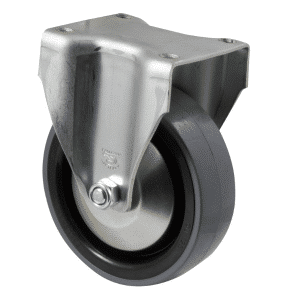 J Series castor, 125mm x 38mm polyurethane (PU) wheel, thread guard, 300 kg load rating, fixed plate zinc fork
