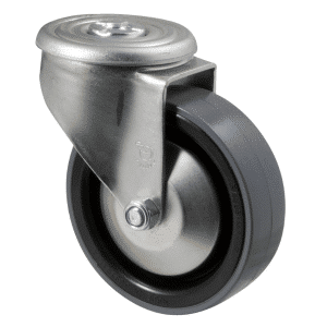 J Series castor, 125mm x 38mm polyurethane (PU) wheel, thread guard, 300 kg load rating, swivel zinc bolt hole