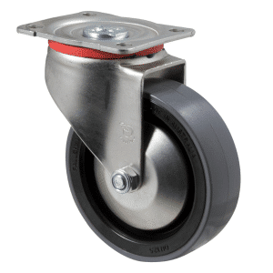 J Series castor, 125mm x 38mm polyurethane (PU) wheel, thread guard, 300 kg load rating, swivel zinc plate