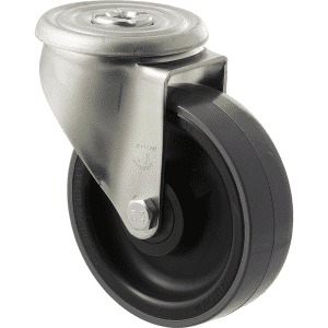 J Series castor, 125mm x 38mm polyurethane (PU) wheel, plain bearing, 300 kg load rating, swivel zinc bolt hole