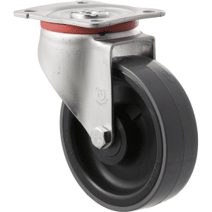 J Series castor, 125mm x 38mm polyurethane (PU) wheel, plain bearing, 300 kg load rating, swivel zinc plate