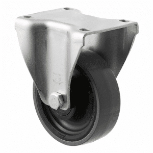 J Series castor, polyurethane (PU) 100mm x 32mm wheel, roller bearing, 300 kg load rating, fixed plate zinc fork
