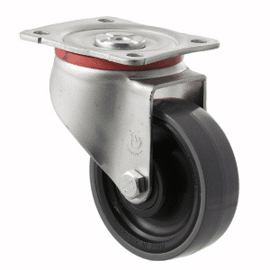 J Series castor, polyurethane (PU) 100mm x 32mm wheel, roller bearing, 300 kg load rating, swivel zinc plate