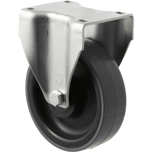 J Series castor, 125mm x 38mm polyurethane (PU) wheel, roller bearing, 300kg load rating, fixed plate zinc fork