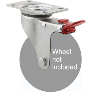 K Series zinc fork for 100mm wheel, swivel plate, total brake, grey seal & red pedal.