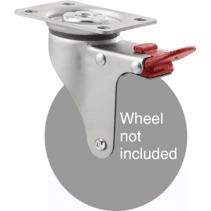 K Series zinc fork for 100mm wheel, swivel plate, total brake, grey seal & red pedal.