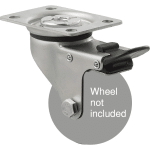 K Series zinc fork for a 65mm wheel, swivel plate, total brake, hex bolt.