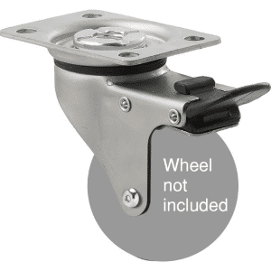 K Series zinc fork for a 65mm wheel, swivel plate, total brake, Chicago screw.