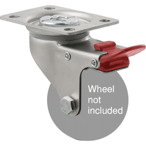 K Series zinc fork for 65mm wheel, swivel plate, total brake, grey seal & red pedal.