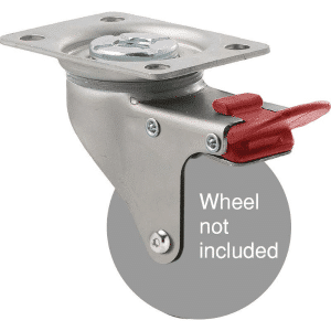 K Series zinc fork for 65mm wheel, swivel plate, total brake, grey seal & red pedal.