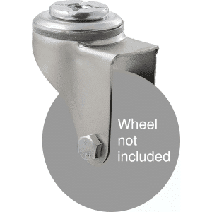 K Series zinc fork for a 75mm x 28mm wheel, swivel bolt hole, hex bolt, grey seal.