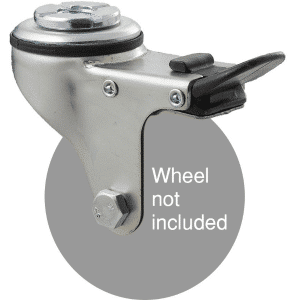 K Series zinc fork for a 75mm x 28mm wheel, swivel bolt hole, total brake, hex bolt.