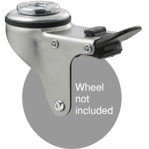 K Series zinc fork for a 75mm x 28mm wheel, swivel bolt hole, total brake, Chicago screw.
