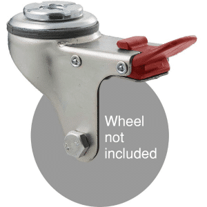 K Series zinc fork for 75mm x 28mm wheel, swivel bolt hole, total brake, grey seal & red pedal.