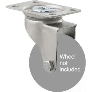 K Series zinc fork for a 75mm x 28mm wheel, swivel plate, hex bolt, grey seal.