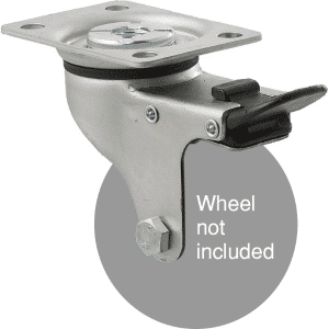 K Series zinc fork for a 75mm x 28mm wheel, swivel plate, total brake, hex bolt.