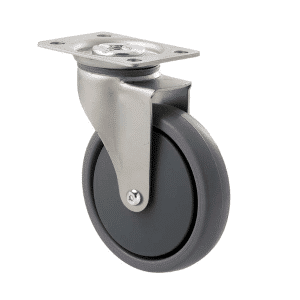 K Series castor, 100mm x 23mm TPE rubber wheel, thread guard, plain bearing, swivel plate, Chicago screw axle, 50 kg load rating