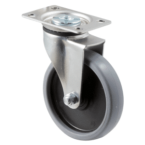 K Series castor, 100mm x 23mm Thermoplastic rubber wheel, plain bearing, swivel zinc plate, 50 kg load rating
