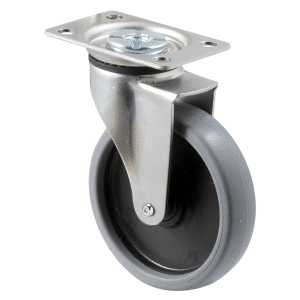 K Series castor, 100mm x 23mm Thermoplastic rubber wheel, plain bearing, swivel plate, Chicago screw, 50 kg load rating
