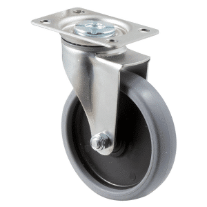 K Series castor, 100mm x 23mm Thermoplastic rubber wheel, plain bearing, swivel plate, grey seal, 50 kg load rating