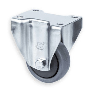K Series castor, 65mm x 23mm TPE rubber wheel, thread guard, plain bearing, fixed plate, 50 kg load rating