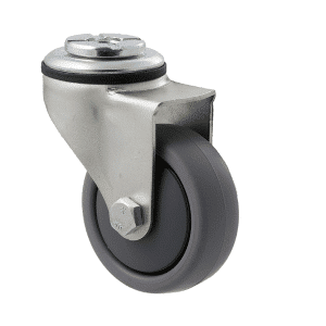 K Series castor, 65mm x 23mm TPE rubber wheel, thread guard, plain bearing, swivel bolt hole, 50 kg load rating