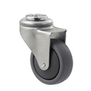 K Series castor, 65mm x 23mm TPE rubber wheel, thread guard, swivel bolt hole, grey seal, Chicago screw axle, 50 kg load rating