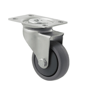 K Series castor, 65mm x 23mm TPE rubber wheel, plain bearing, swivel plate, grey seal, 50 kg load rating