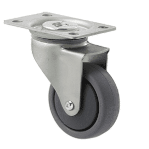 K Series castor, 65mm x 23mm TPE rubber wheel, plain bearing, swivel plate, grey seal, Chicago screw axle, 50 kg load rating