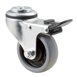 K Series castor, 65mm x 23mm TPE rubber wheel, plain bearing, swivel bolt hole, total brake, 50 kg load rating