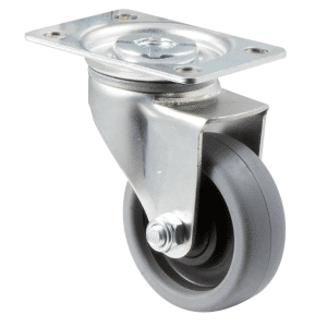 K Series castor, 65mm x 23mm TPE rubber wheel, plain bearing, swivel plate, grey seal, 50 kg load rating