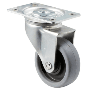 K Series castor, 65mm x 23mm TPE rubber wheel, plain bearing, swivel plate, grey seal, Chicago screw axle, 50 kg load rating