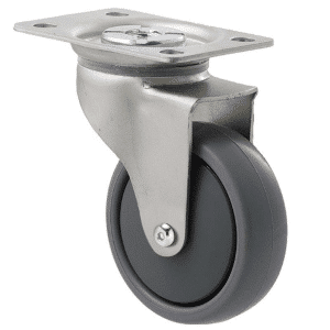 K Series castor, 75mm x 28mm x 23mm TPE rubber wheel, thread guard, swivel plate, plain bearing, Chicago screw axle, grey seal, 50 kg load rating