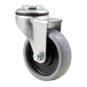 K Series castor, 75mm x 28mm x 23mm TPE rubber wheel, plain bearing, swivel bolt hole, 50 kg load rating