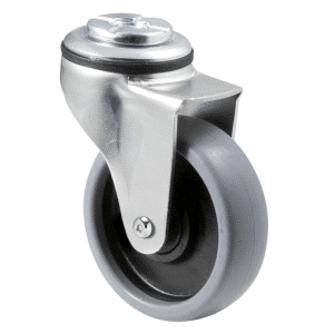 K Series castor, 75mm x 28mm x 23mm TPE rubber wheel, plain bearing, swivel bolt hole, Chicago screw axle, 50 kg load rating