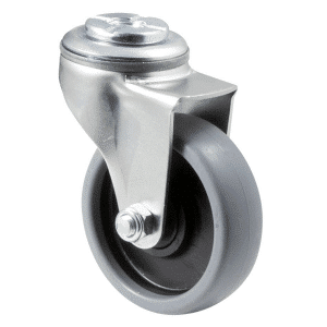 K Series castor, 75mm x 28mm x 23mm TPE rubber wheel, plain bearing, swivel bolt hole, grey seal, 50 kg load rating