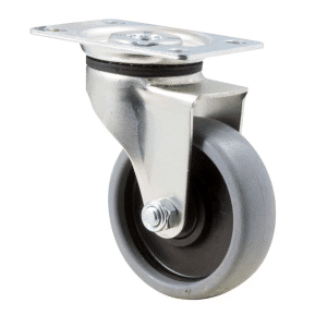 K Series castor, 75mm x 23mm TPE rubber wheel, plain bearing, swivel zinc plate, 50 kg load rating