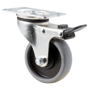 K Series castor, 75mm x 23mm TPE rubber wheel, plain bearing, swivel plate, total brake, 50 kg load rating