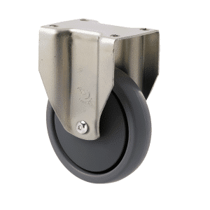K Series castor, 100mm x 23mm TPE rubber wheel, precision bearing, thread guard, fixed plate, Chicago screw axle, 50 kg load rating
