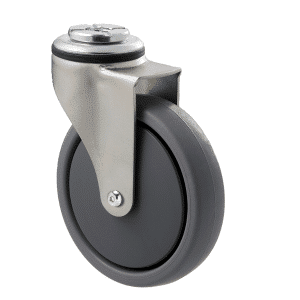 K Series castor, 100mm x 23mm TPE rubber wheel, precision bearing, thread guard, swivel bolt hole, Chicago screw axle, 50 kg load rating