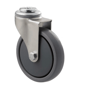 K Series castor, 100mm x 23mm TPE rubber wheel, precision bearing, thread guard, swivel bolt hole, grey seal, 50 kg load rating