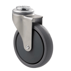 K Series castor, 100mm x 23mm TPE rubber wheel, precision bearing, thread guard, swivel bolt hole, Chicago screw axle, grey seal, 50 kg load rating