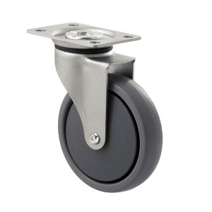K Series castor, 100mm x 23mm TPE rubber wheel, precision bearing, thread guard, swivel plate, Chicago screw axle, 50 kg load rating
