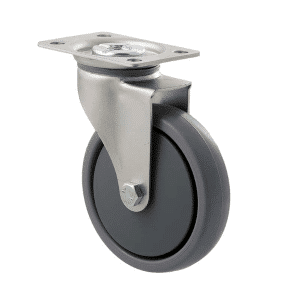 K Series castor, 100mm x 23mm TPE rubber wheel, precision bearing, thread guard, swivel plate, 50 kg load rating