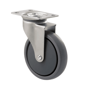 K Series castor, 100mm x 23mm TPE rubber wheel, precision bearing, thread guard, swivel plate, Chicago screw axle, grey seal & pedal, 50 kg load rating